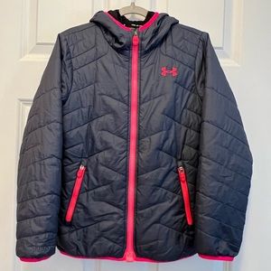 Under Armour ColdGear Hooded Jacket Gray/Pink Youth Small